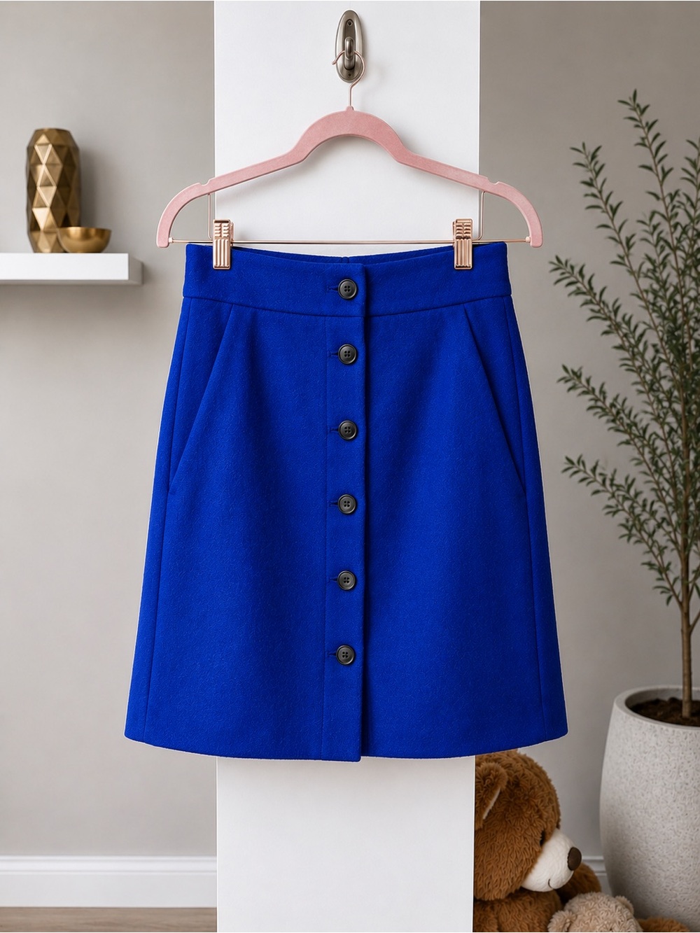 J.Crew Cobalt Blue 100% Wool Button Front Mini Skirt Size 000
